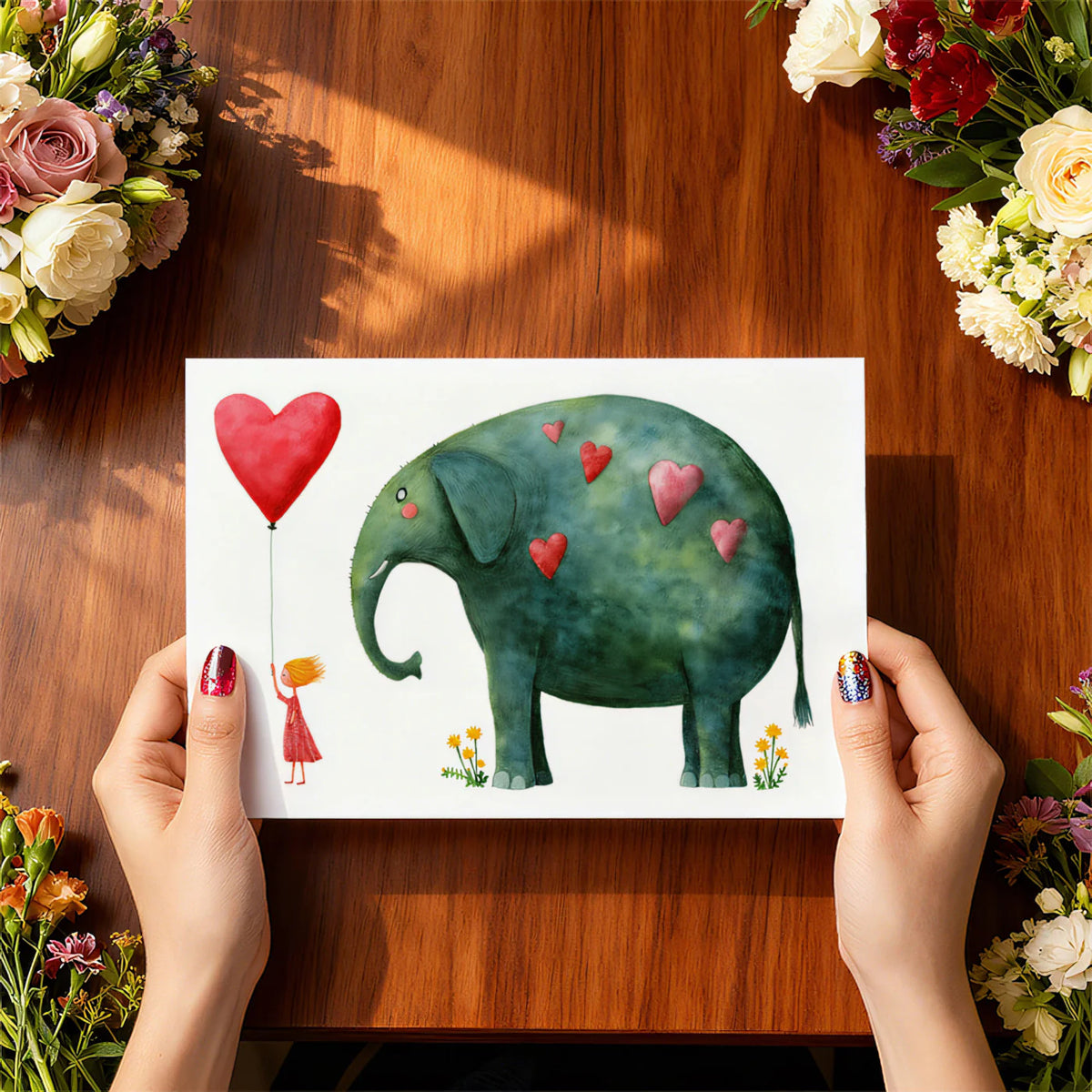 Girl and Elephant Watercolor Mural Wallpaper — Whimsical Illustration Mural Wallpaper - room preview 03