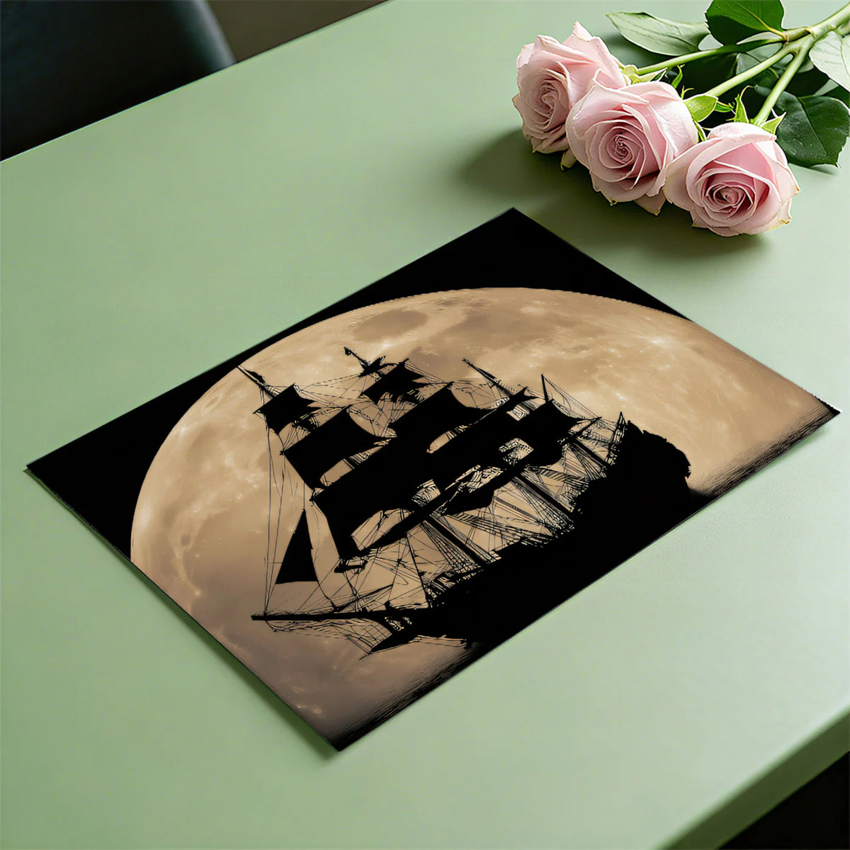 Full Moon Pirate Ship Mural Wallpaper — Cinematic Nautical Drama Mural Wallpaper - room preview 03