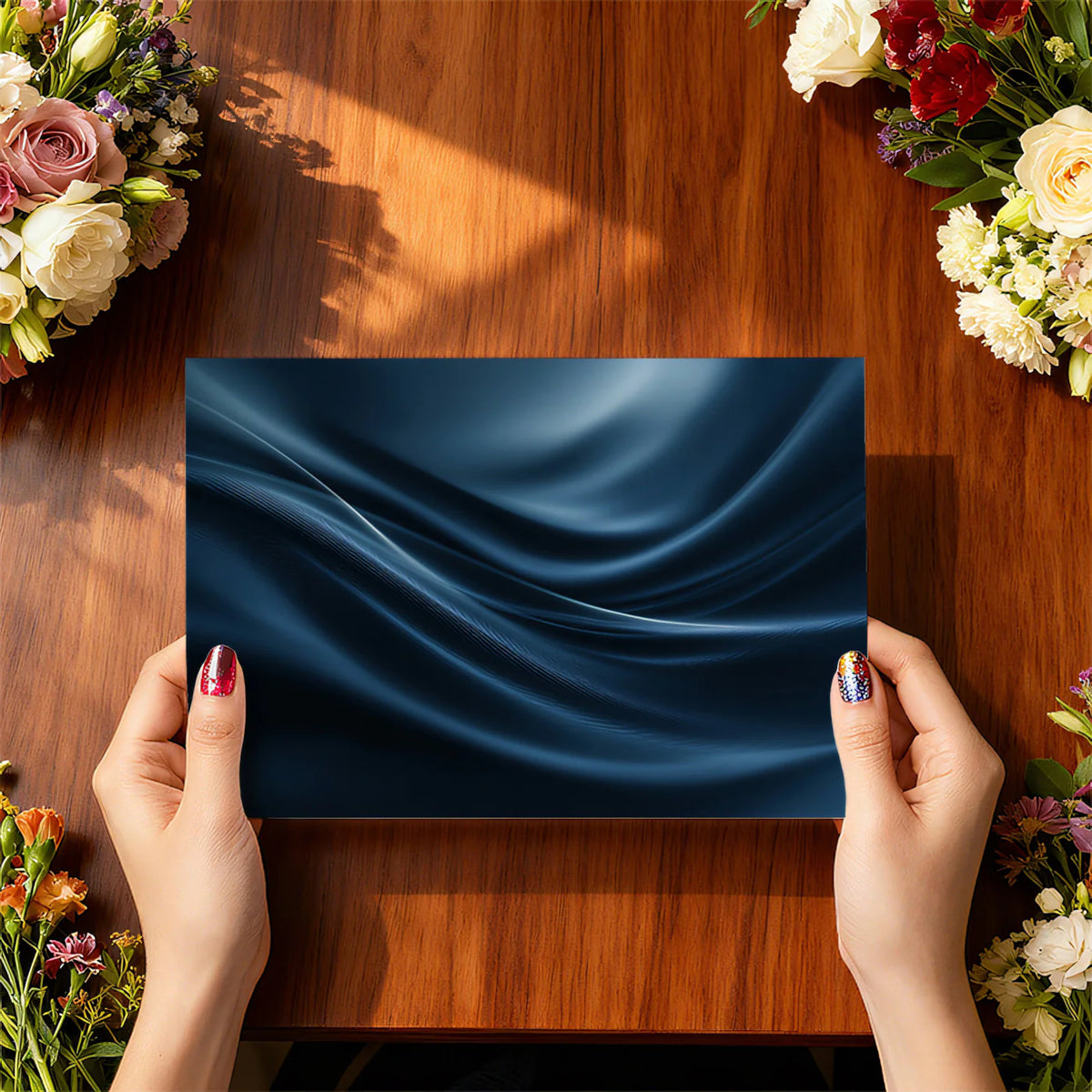 Fluid Indigo Wave Mural Wallpaper — Smooth Abstract Silk Effect Mural Wallpaper - room preview 03