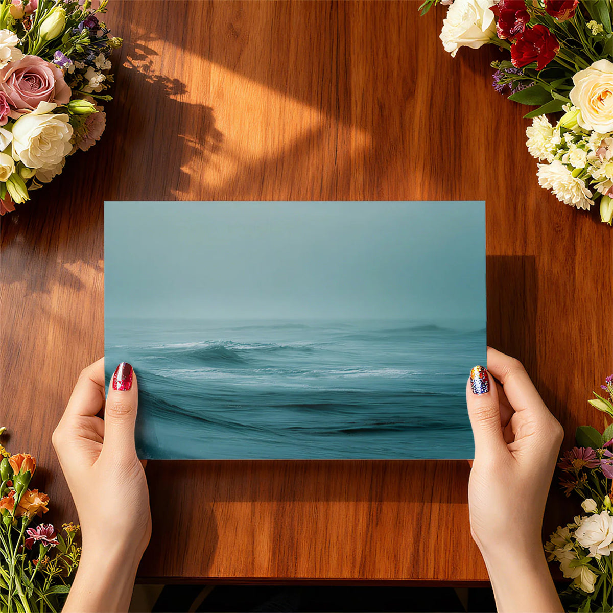 Misty Ocean Wave Mural Wallpaper — Calm Teal Seascape Mural Wallpaper - room preview 03