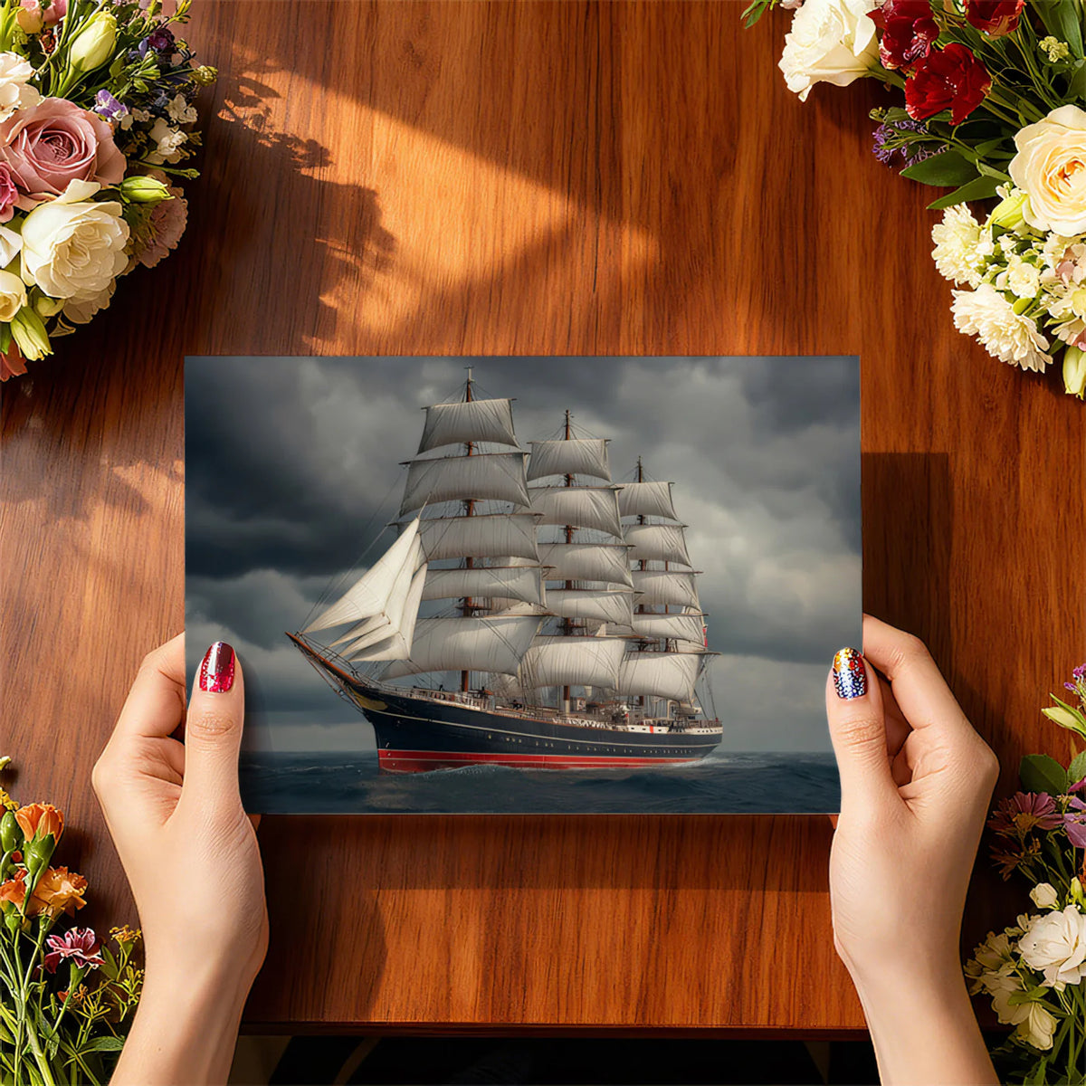 Full-Rigged Ship Stormy Sea Mural Wallpaper — Cinematic Marine Art Mural Wallpaper - room preview 03