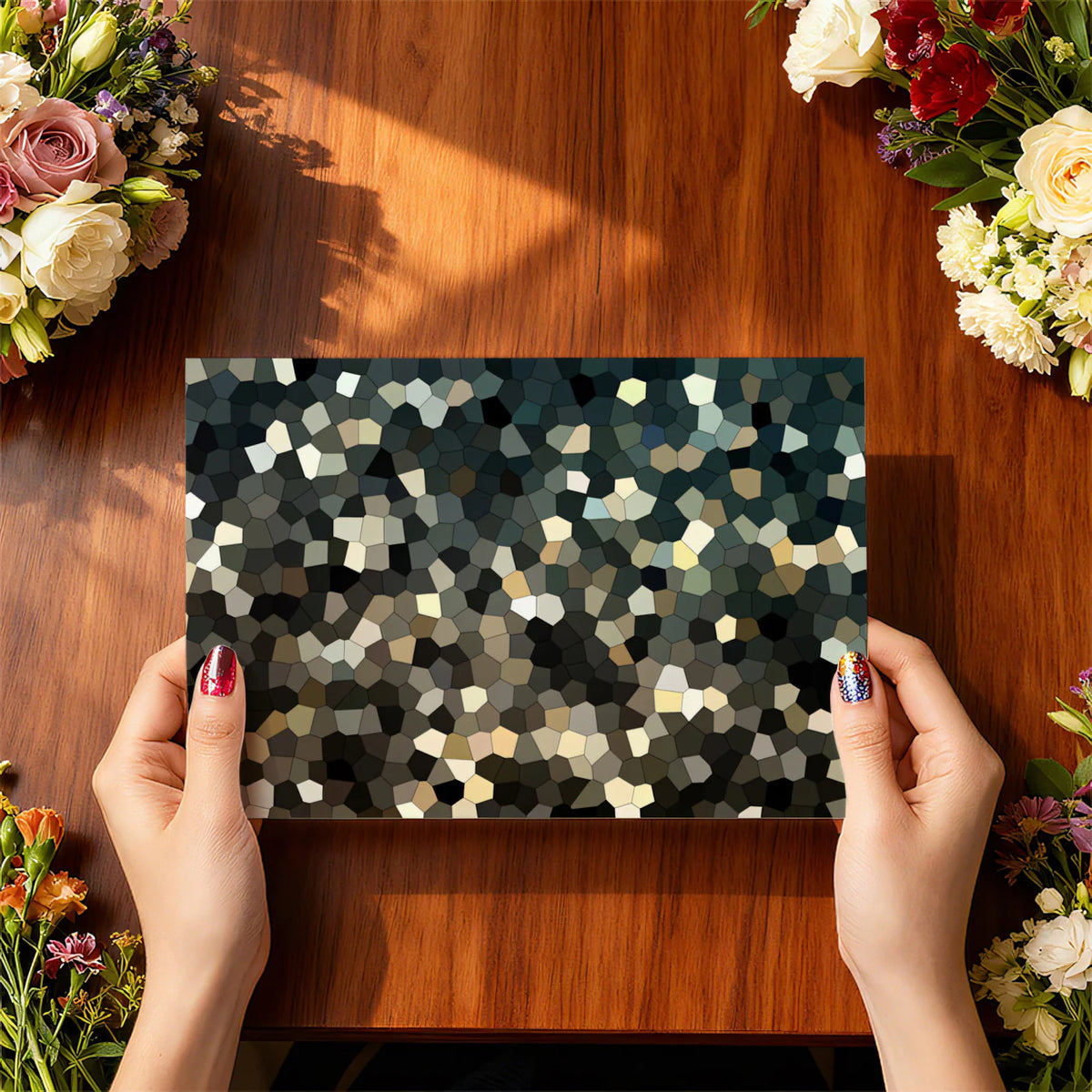 Abstract Geometric Mosaic Mural Wallpaper — Dark Sophisticated Tones Mural Wallpaper - room preview 03