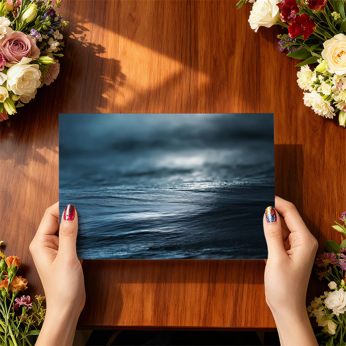 Midnight Ocean Surface Mural Wallpaper — Moody Abstract Fluid Art Mural Wallpaper - room preview 03