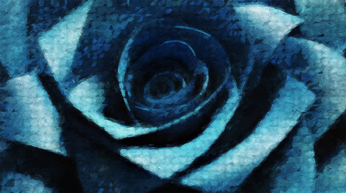 Deep Blue Rose Oil Painting Mural Wallpaper — Moody Floral Art Mural Wallpaper - room preview 03