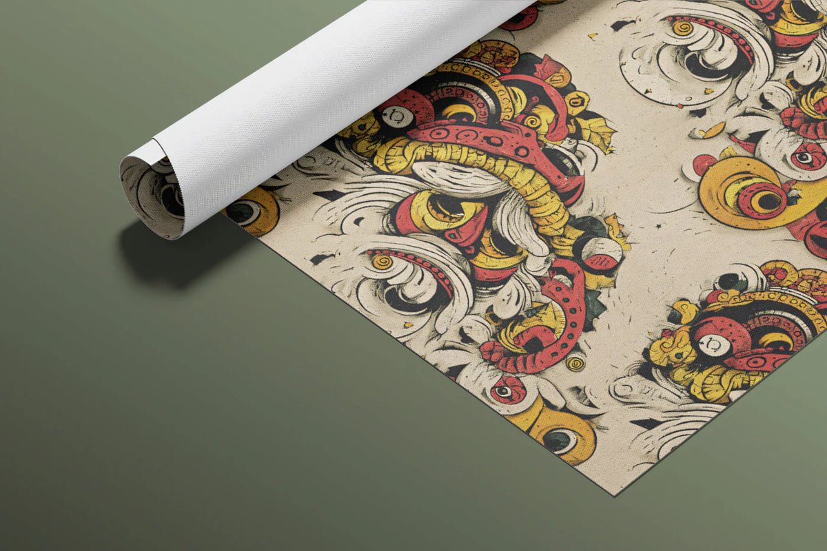Eastern Dragon Folk Art Mural Wallpaper — Vibrant Mythical Motif Mural Wallpaper - room preview 03