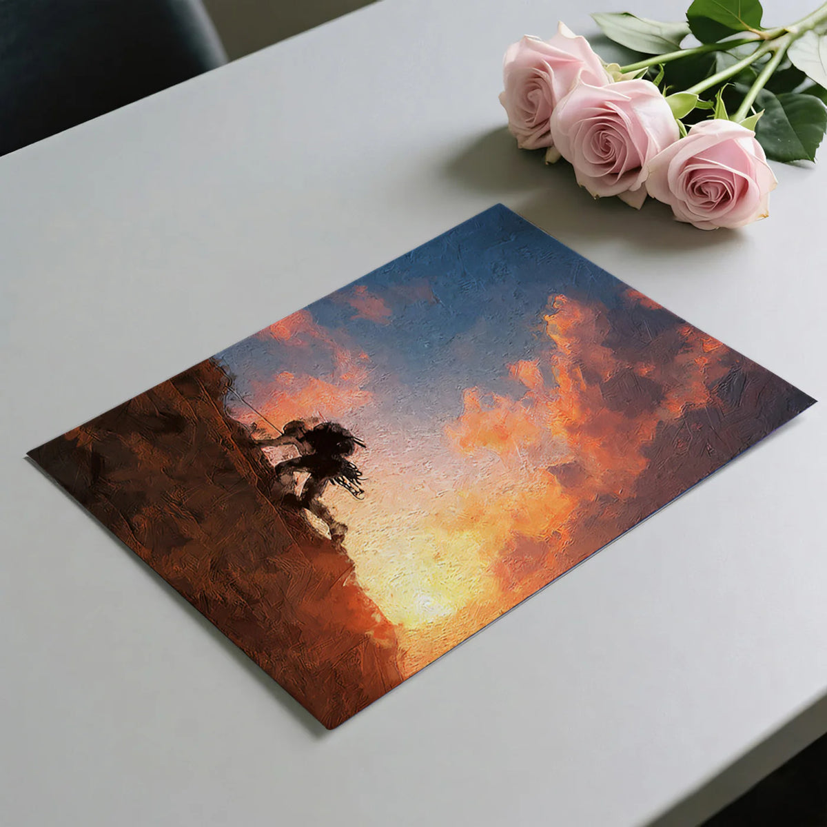 Climber Sunset Oil Painting Mural Wallpaper — Impressionist Adventure Mural Wallpaper - room preview 03