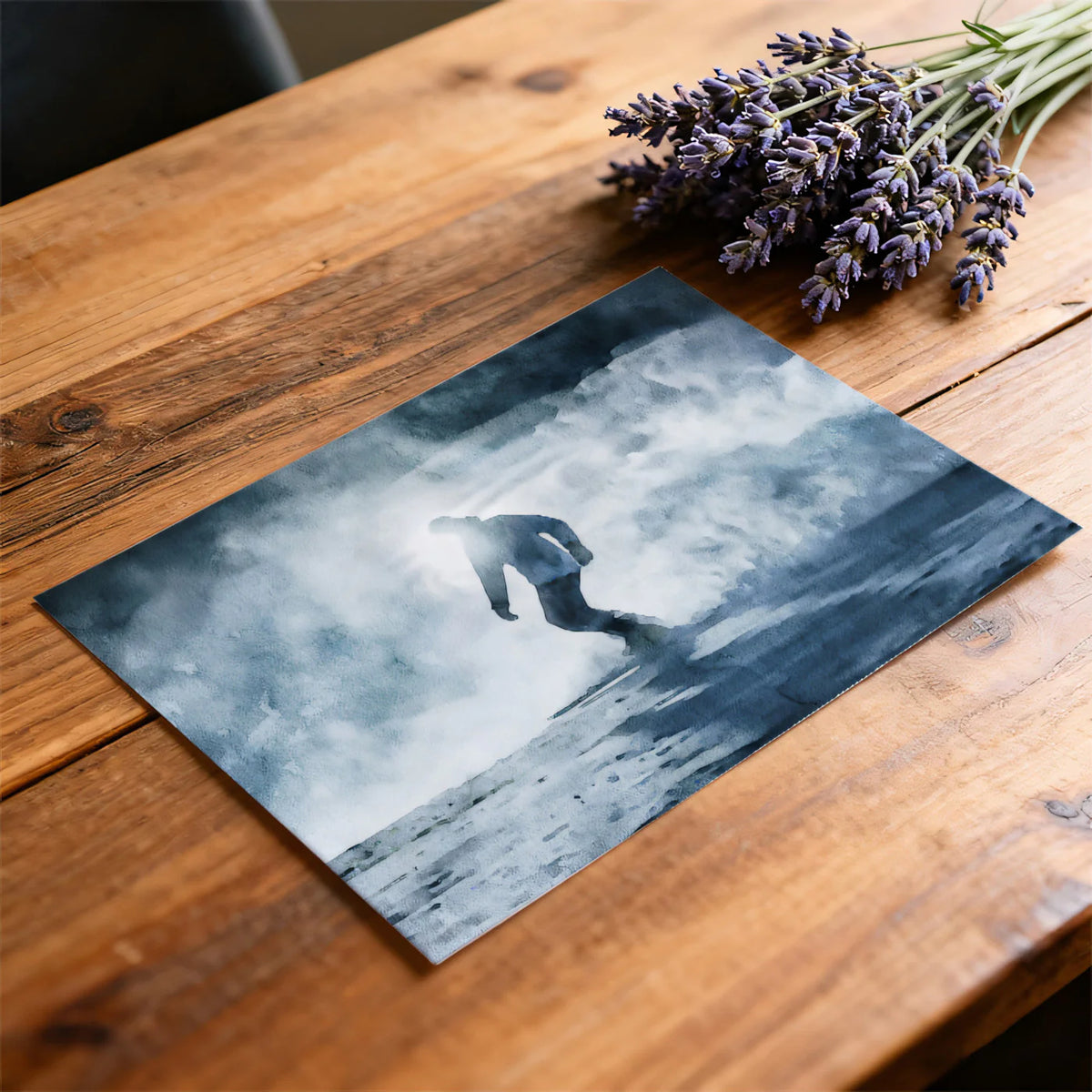 Snowboarder Silhouette Mural Wallpaper — Moody Watercolor Alpine Art Mural Wallpaper - room preview 03
