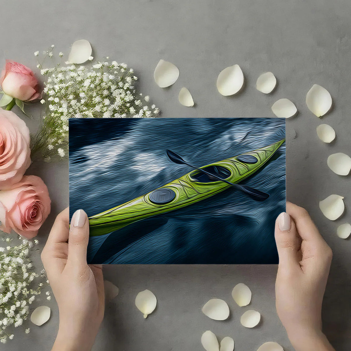 Neon Kayak on Dark Water Mural Wallpaper — Dynamic Oil Painting Mural Wallpaper - room preview 03