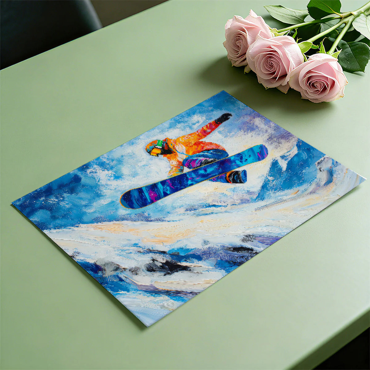 Snowboarder Jump Oil Painting Mural Wallpaper — Expressionist Art Mural Wallpaper - room preview 03