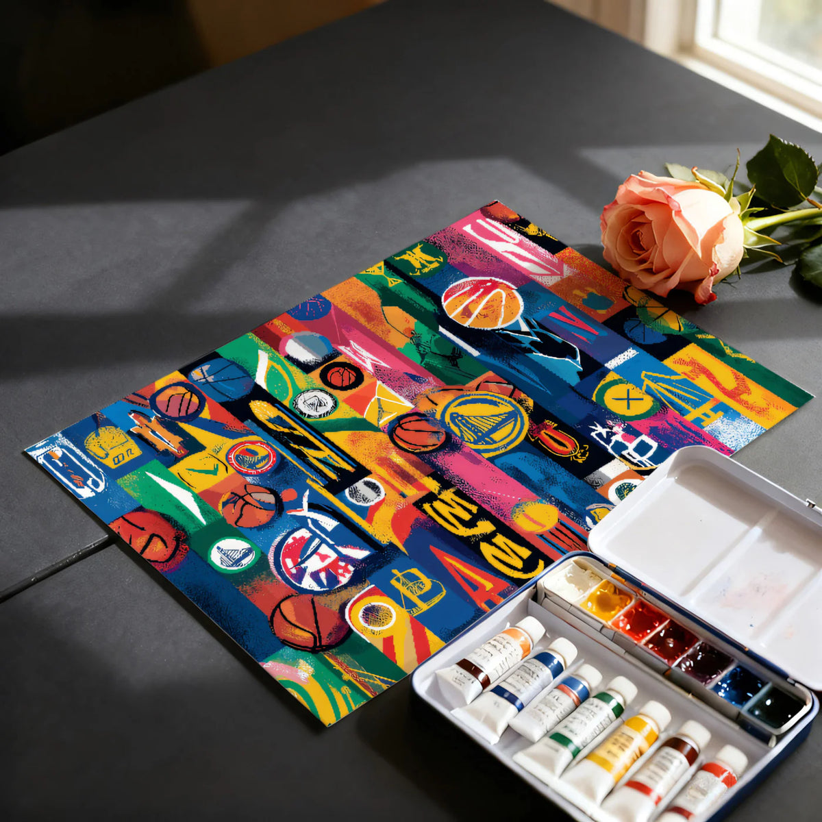 Basketball Collage Mural Wallpaper — Vibrant Pop Art Pattern Mural Wallpaper - room preview 03