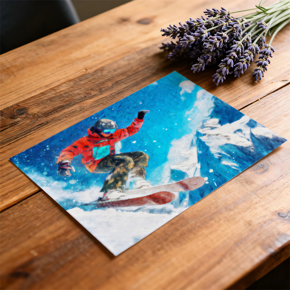 Snowboarder Action Oil Painting Mural Wallpaper — Expressive Winter Art Mural Wallpaper - room preview 03