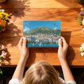 Mediterranean Coastal Town Mural Wallpaper — Artistic Hillside Village Mural Wallpaper - room preview 03