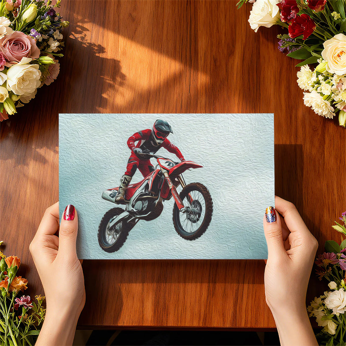Motocross Air Jump Mural Wallpaper — Dynamic Oil Painting Style Mural Wallpaper - room preview 03