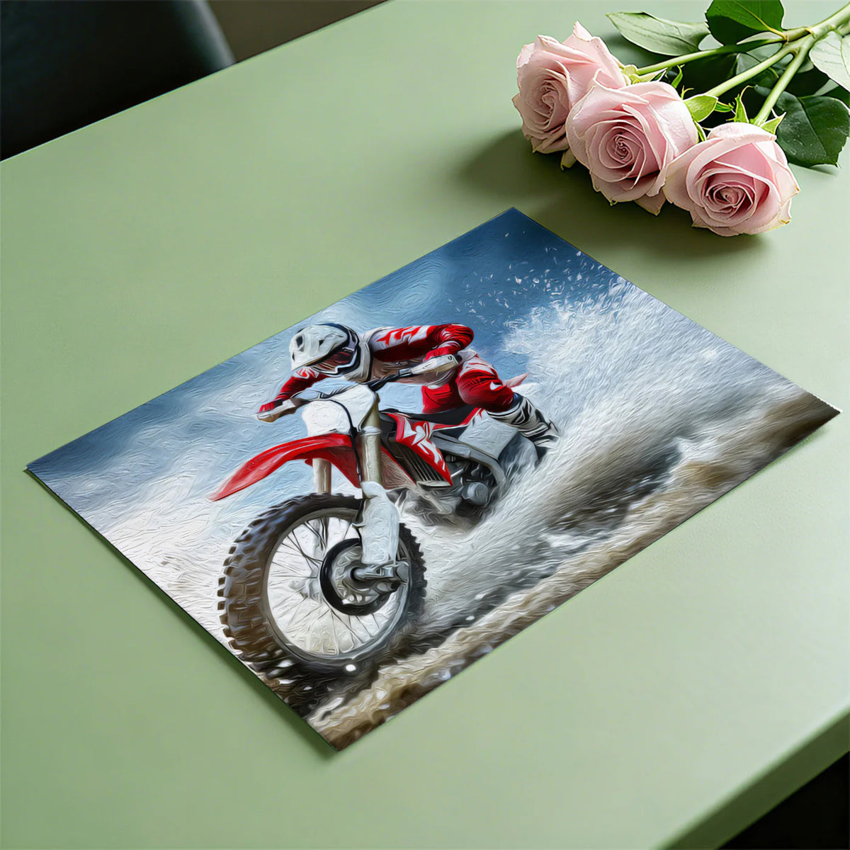 Motocross Action Oil Painting Mural Wallpaper — Dynamic Sports Art Mural Wallpaper - room preview 03