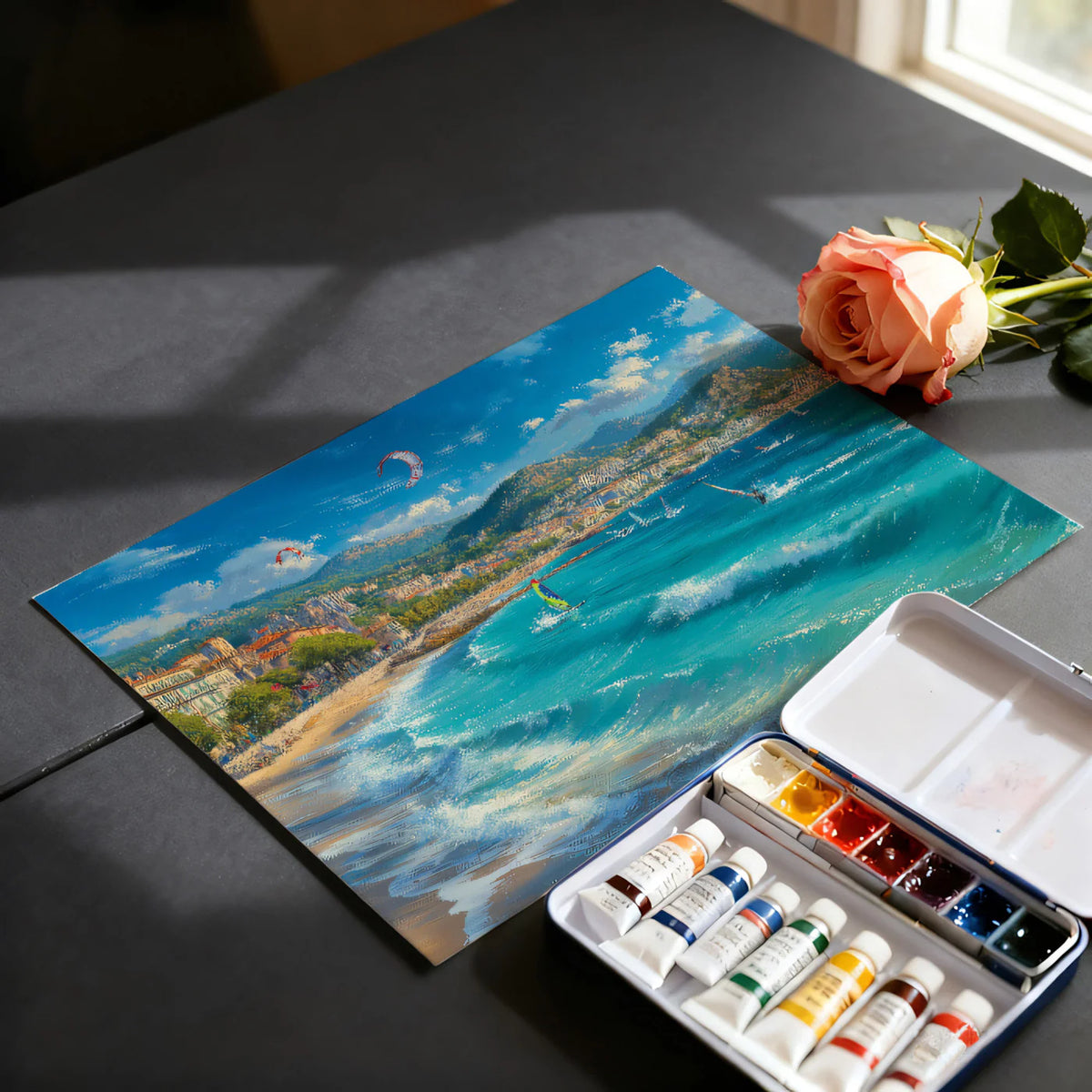 French Riviera Watersports Mural Wallpaper — Impressionistic Coastal Mural Wallpaper - room preview 03