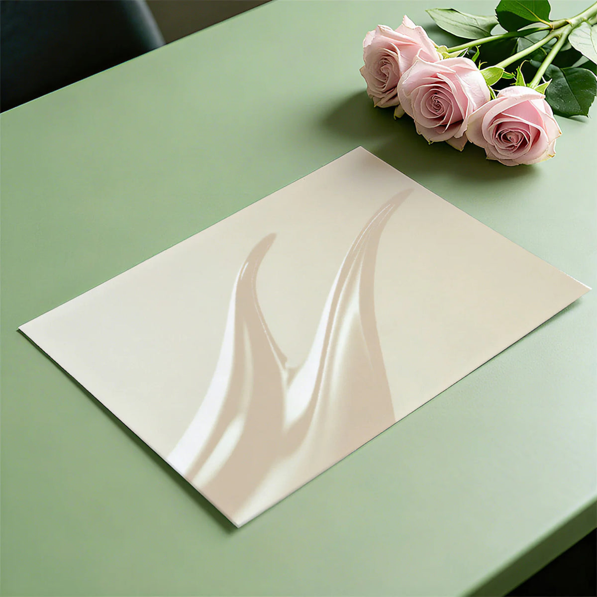 Minimalist Cream Wave Mural Wallpaper — Smooth Fluid Motion Mural Wallpaper - room preview 03
