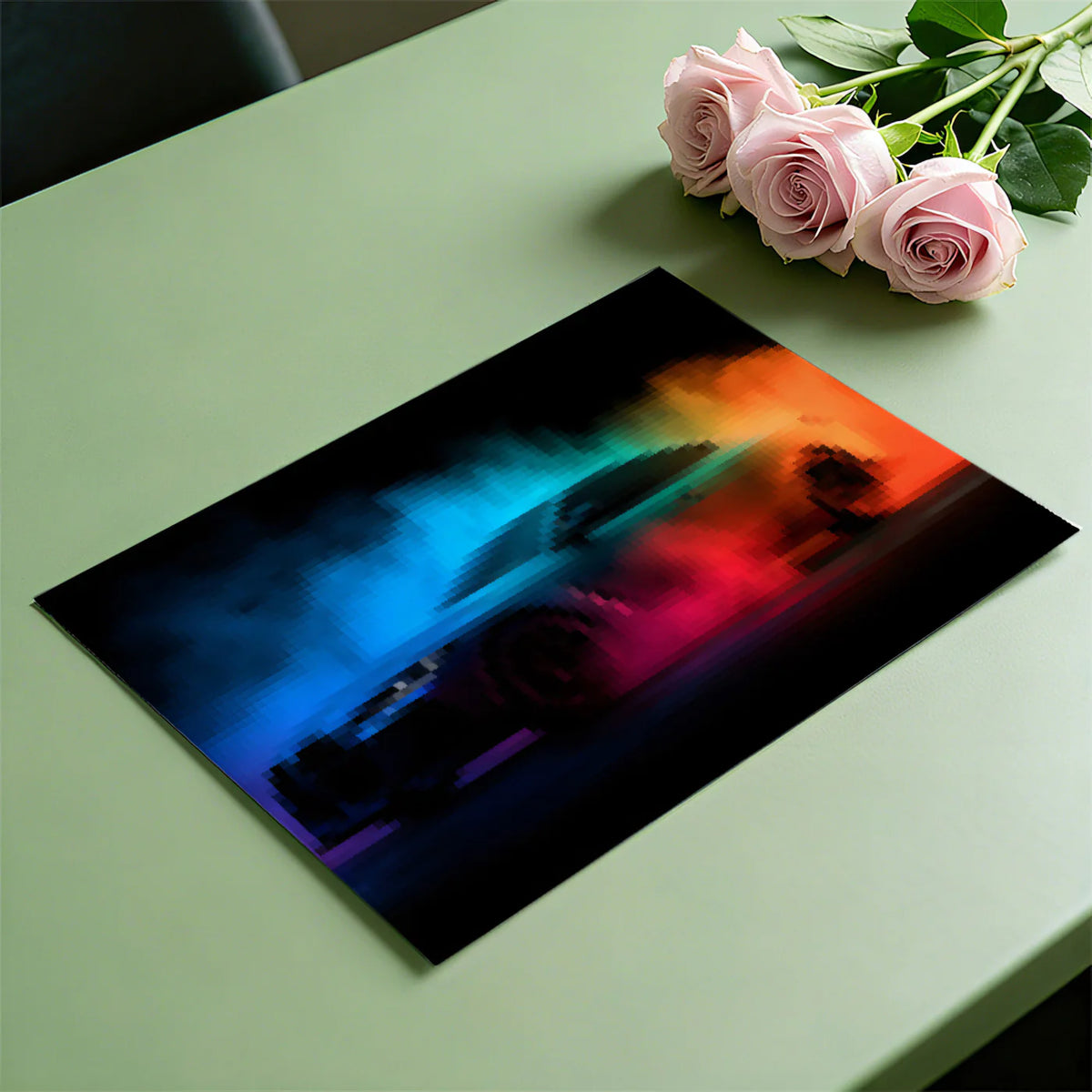 Neon Pixel Smoke Sports Car Mural Wallpaper — High-Octane Digital Mural Wallpaper - room preview 03