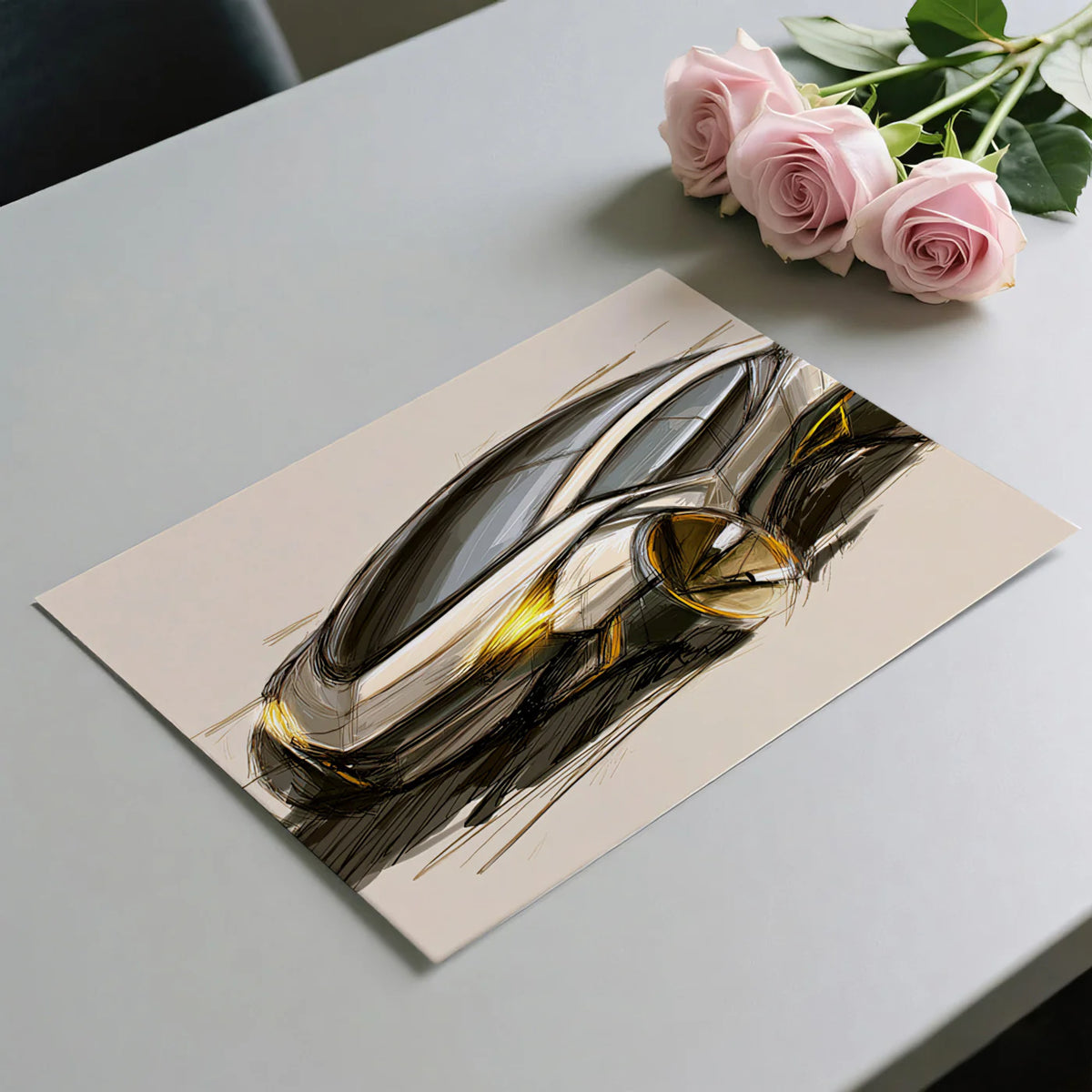 Futuristic Concept Car Sketch Mural Wallpaper —Artistic Motion Mural Wallpaper - room preview 03