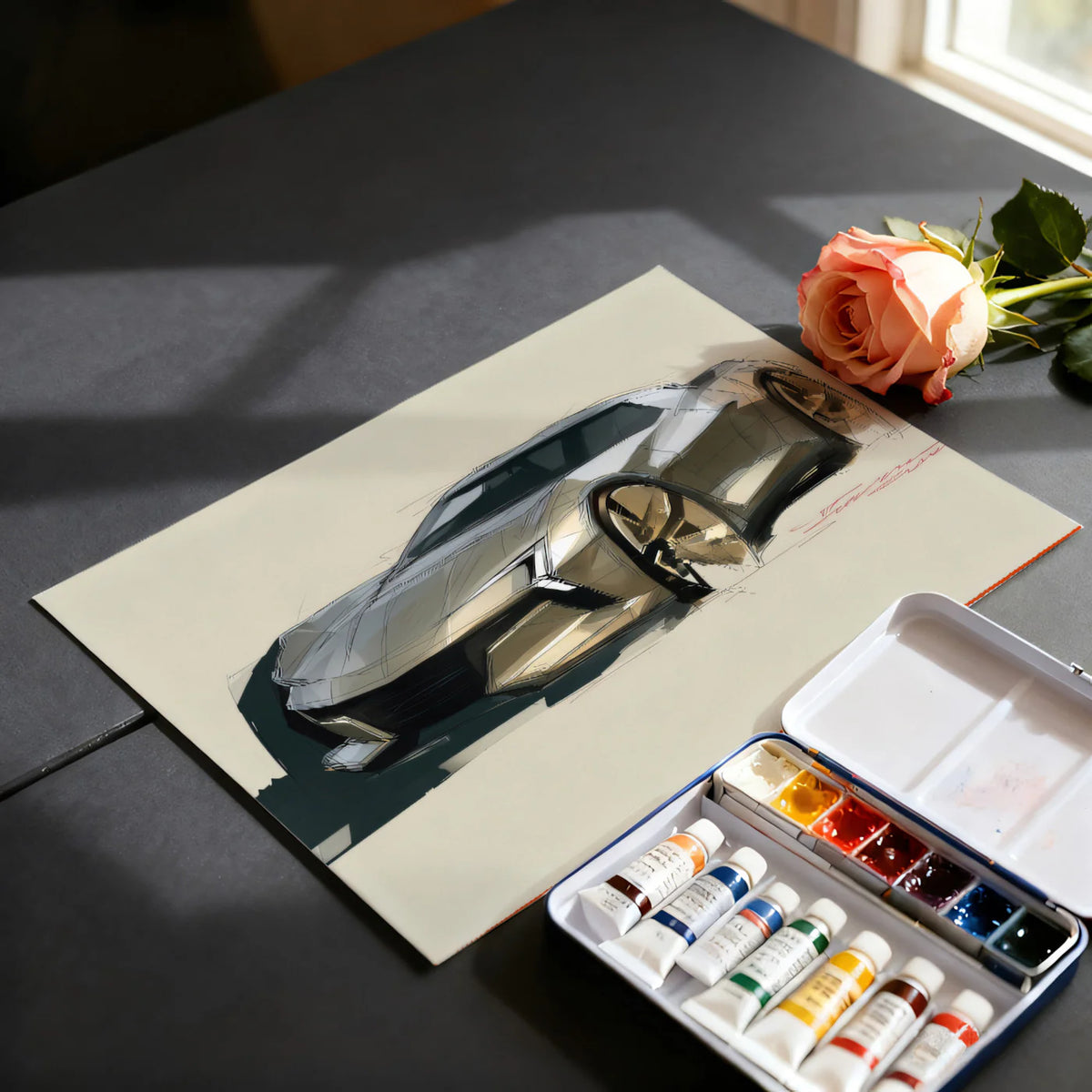 Automotive Concept Sportscar Sketch Mural Wallpaper - room preview 03