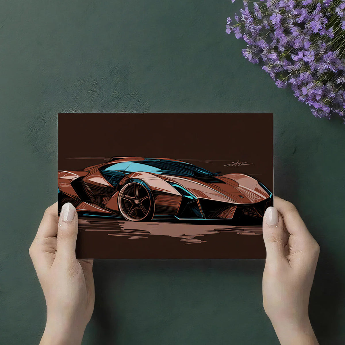 Sportscar Concept Sketch Mural Wallpaper —Artistic Automotive Design Mural Wallpaper - room preview 03