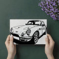 Vintage Sports Car Line Art Mural Wallpaper — Monochrome Auto Design Mural Wallpaper - room preview 03