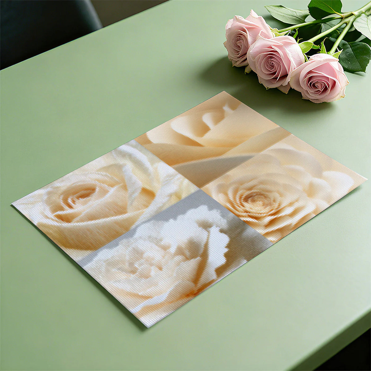 Quad Rose Mosaic Mural Wallpaper — Cream and Soft Amber Tones Mural Wallpaper - room preview 03