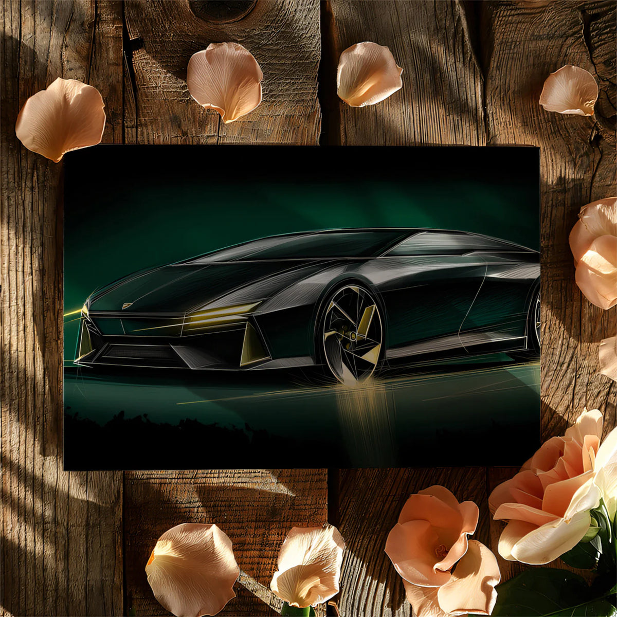 Futuristic Sports Car Sketch Mural Wallpaper —Modern Automotive Art Mural Wallpaper - room preview 03