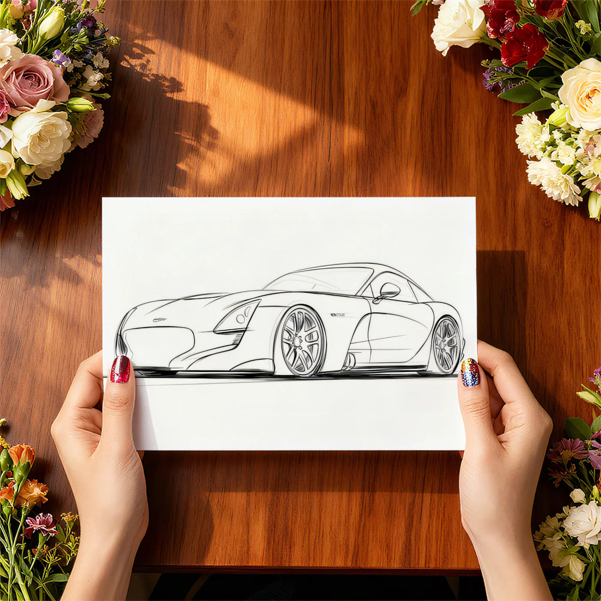 Sports Coupe Line Art Mural Wallpaper — Dynamic Minimalist Sketch Mural Wallpaper - room preview 03