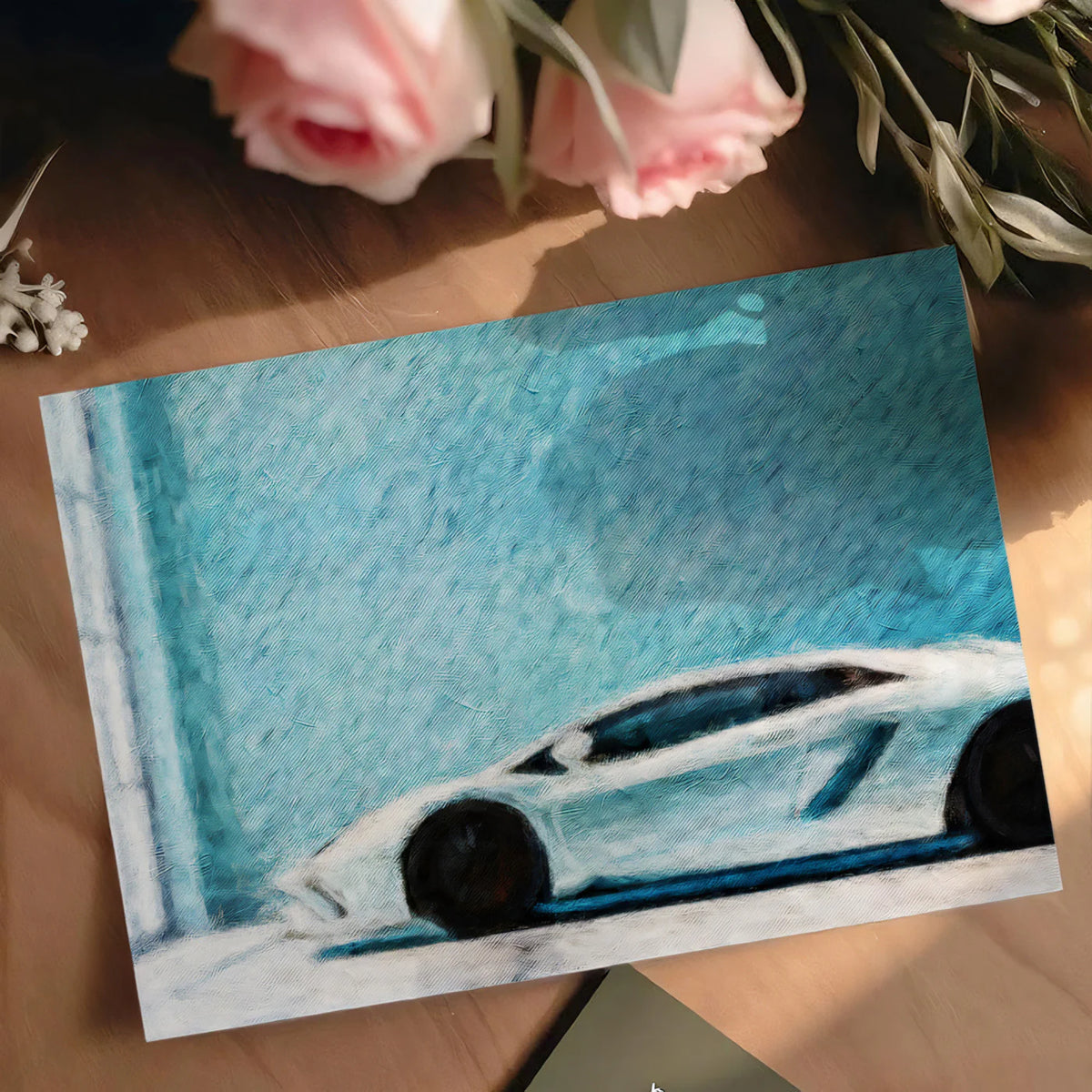 Abstract Sports Car Mural Wallpaper — Impressionistic Teal Art Mural Wallpaper - room preview 03