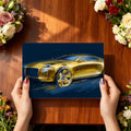 Golden Sportscar Sketch Mural Wallpaper — Dynamic Automotive Art Mural Wallpaper - room preview 03