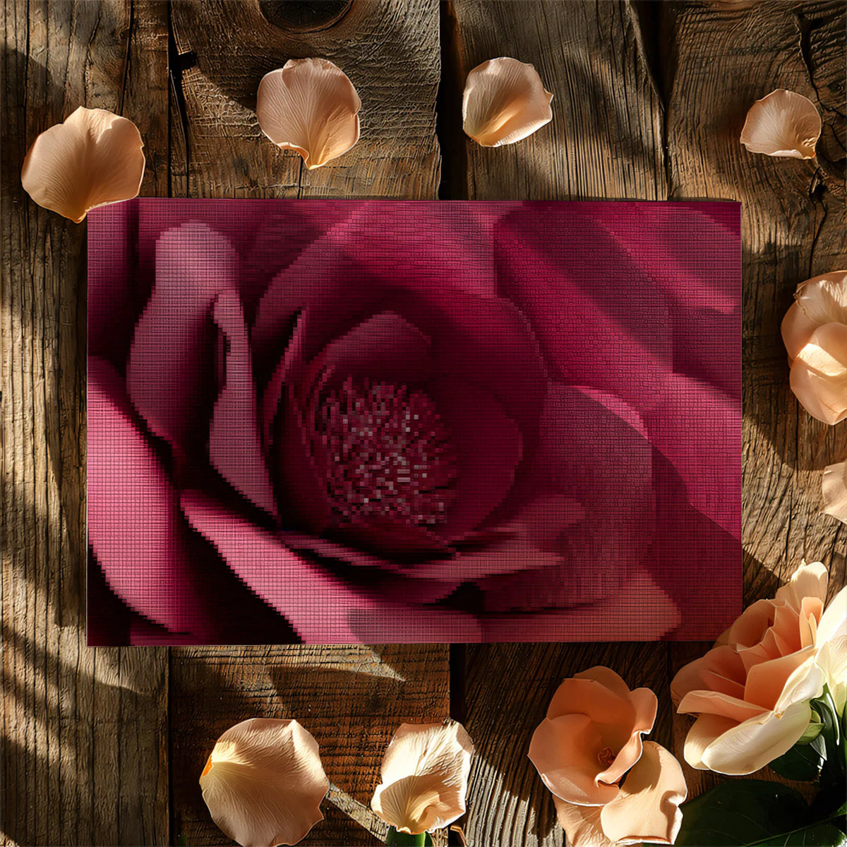 Pixel Rose Floral Mural Wallpaper — Modern Digital Mosaic Art Mural Wallpaper - room preview 03