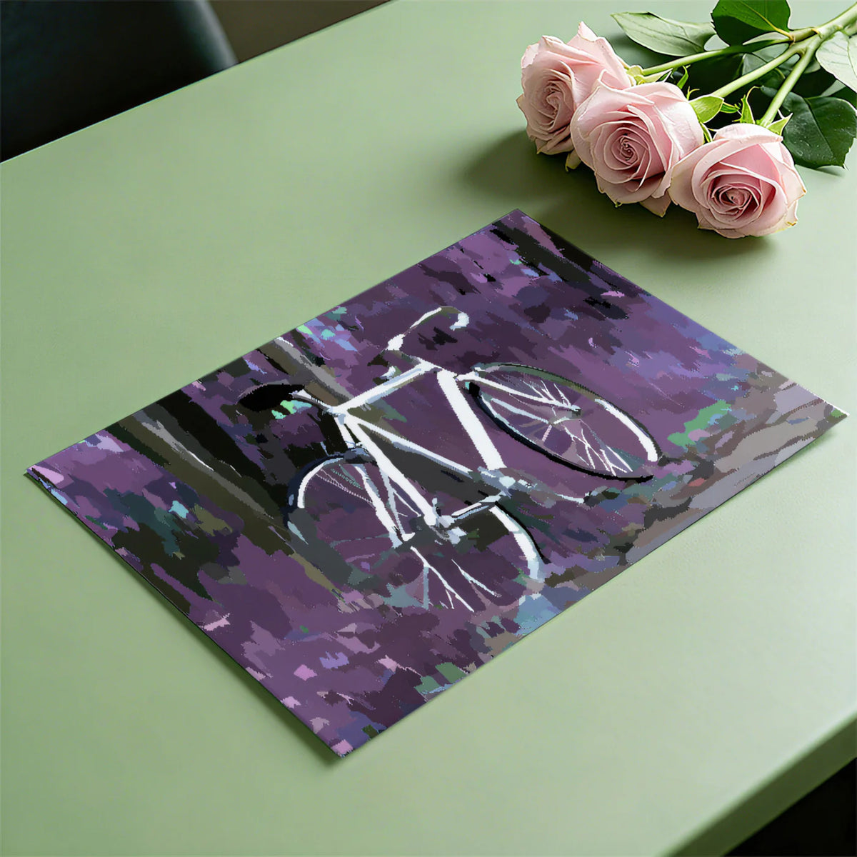 Abstract Bicycle Forest Mural Wallpaper — Surreal Violet Art Mural Wallpaper - room preview 03