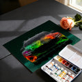 Neon Flame Luxury Car Mural Wallpaper — Abstract Artistic Energy Mural Wallpaper - room preview 03