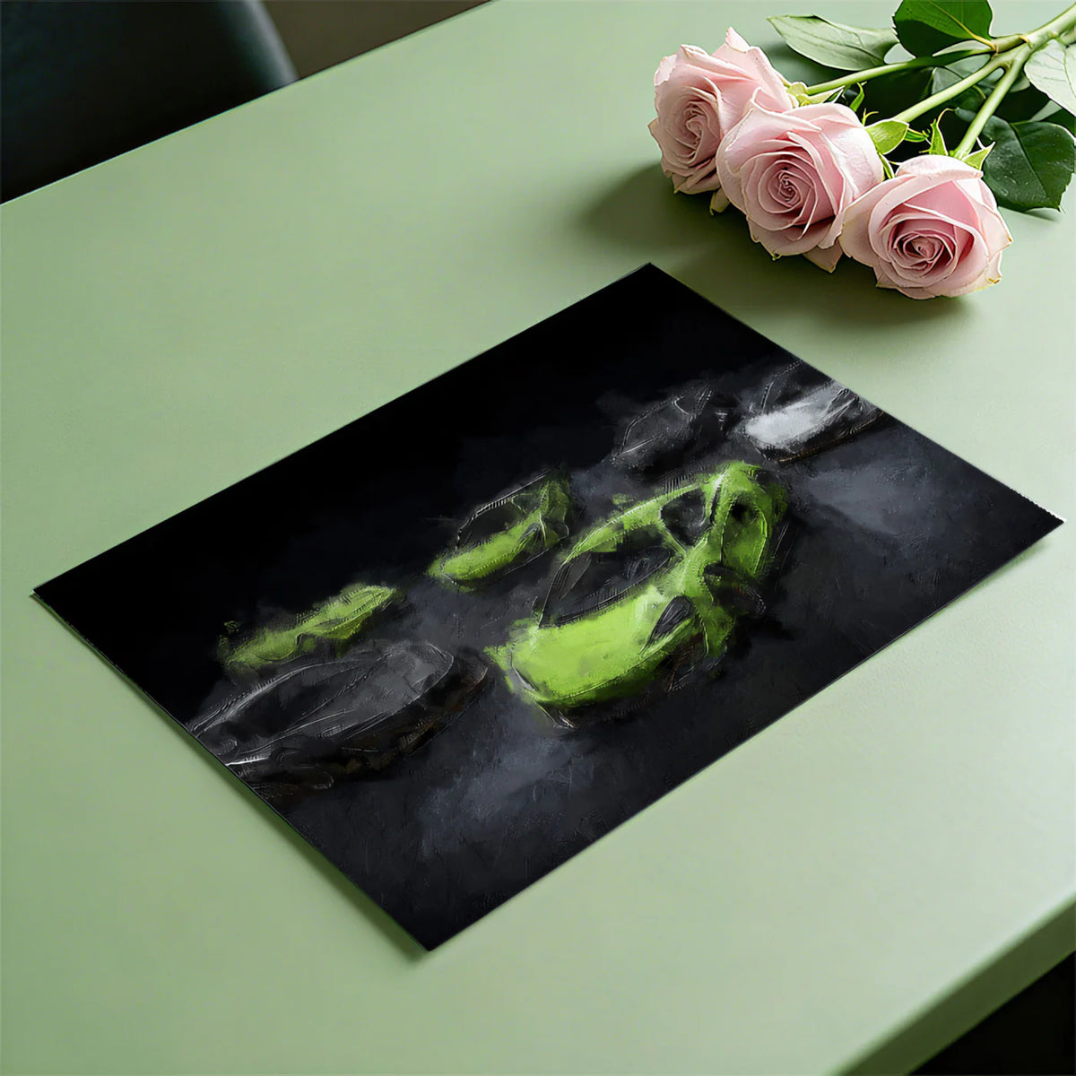 Neon Hypercar Cluster Mural Wallpaper —Expressionistic Oil Style Mural Wallpaper - room preview 03
