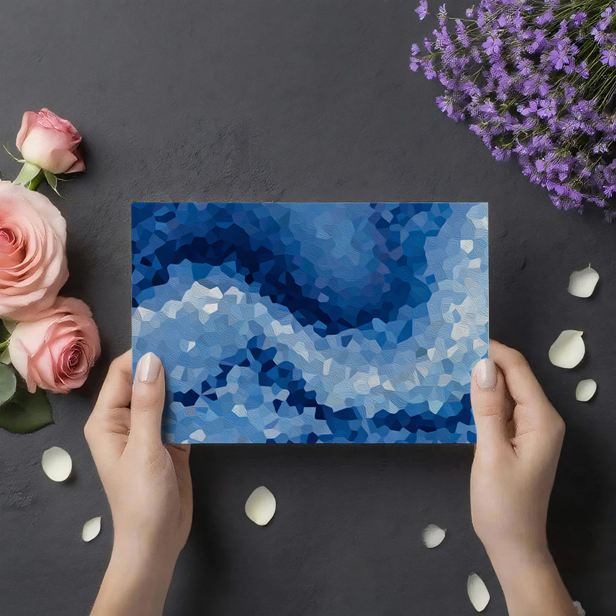 Abstract Blue Mosaic Wave Mural Wallpaper — Fluid Artistic Design Mural Wallpaper - room preview 03