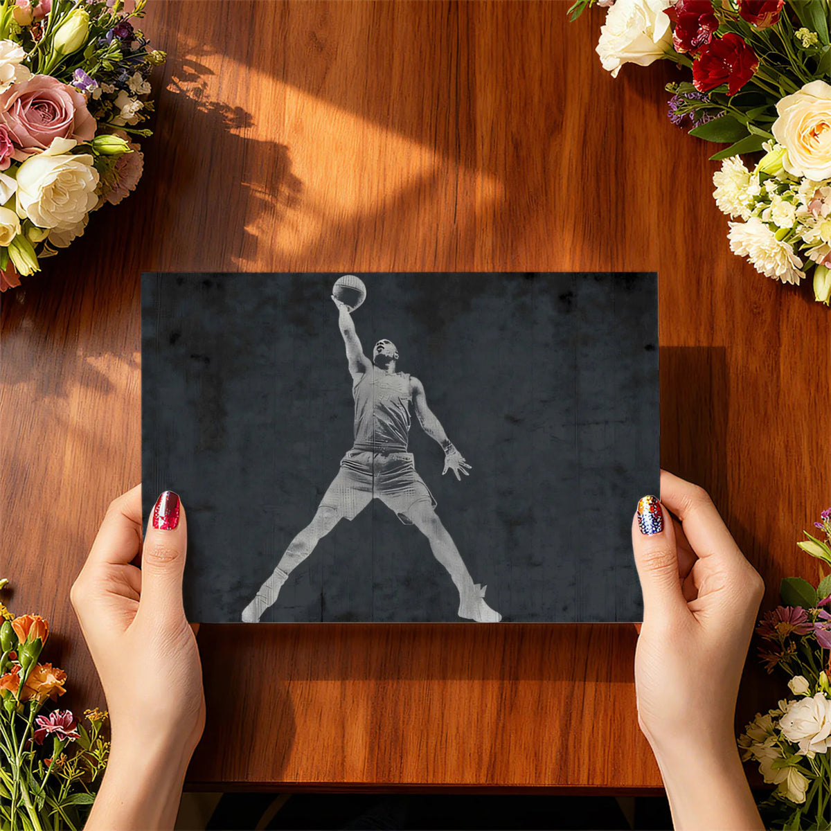 Basketball Player Silhouette Mural Wallpaper — Grunge Charcoal Mural Wallpaper - room preview 03