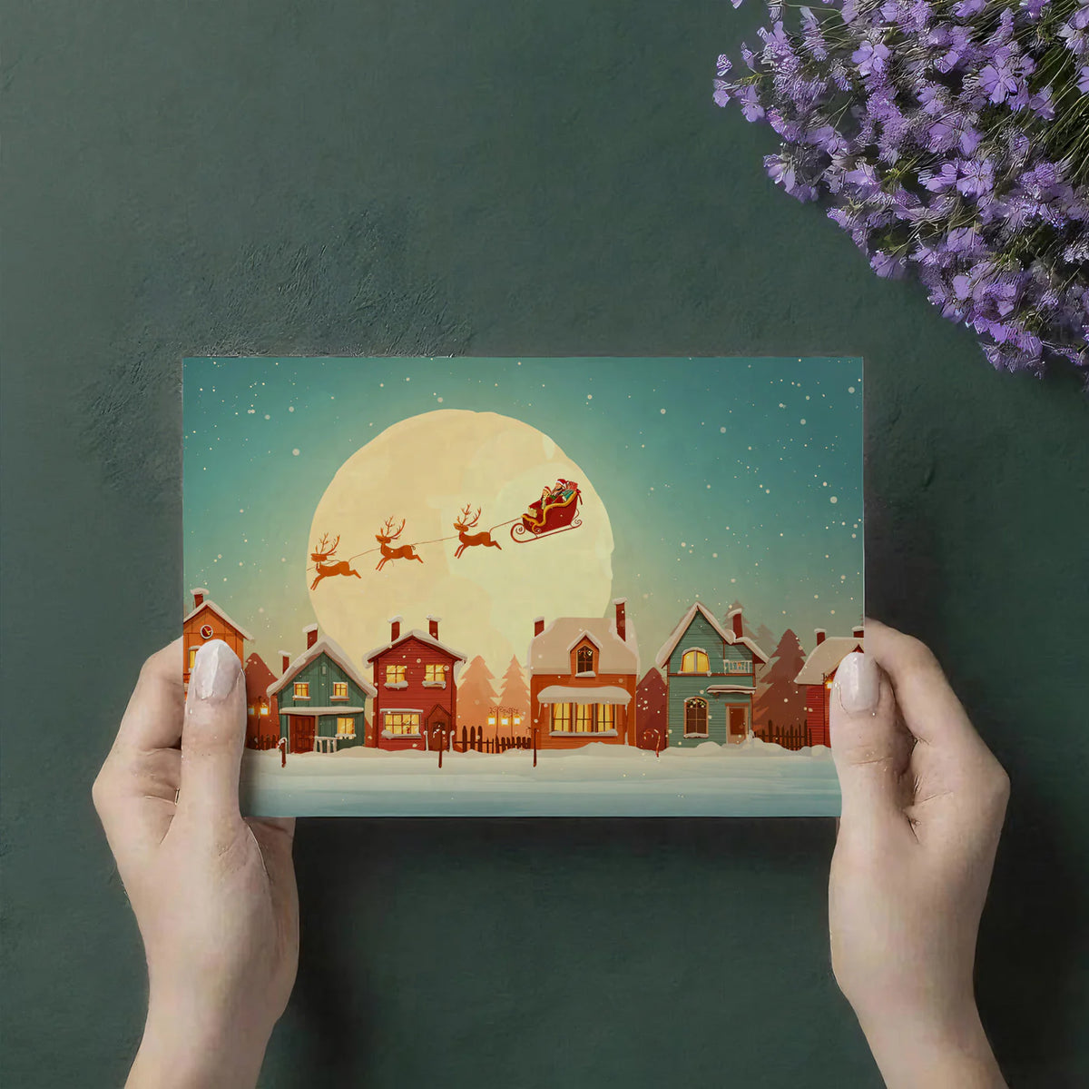 Christmas Village Night Mural Wallpaper — Whimsical Holiday Scene Mural Wallpaper - room preview 03