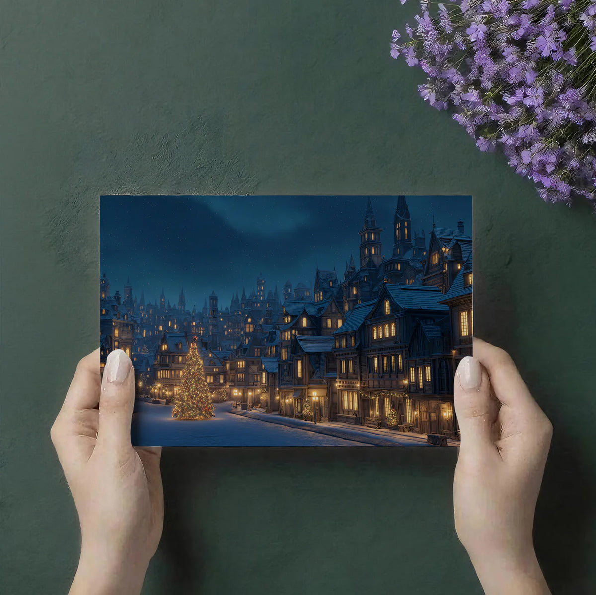 Old European Winter City Mural Wallpaper — Festive Architectural Mural Wallpaper - room preview 03