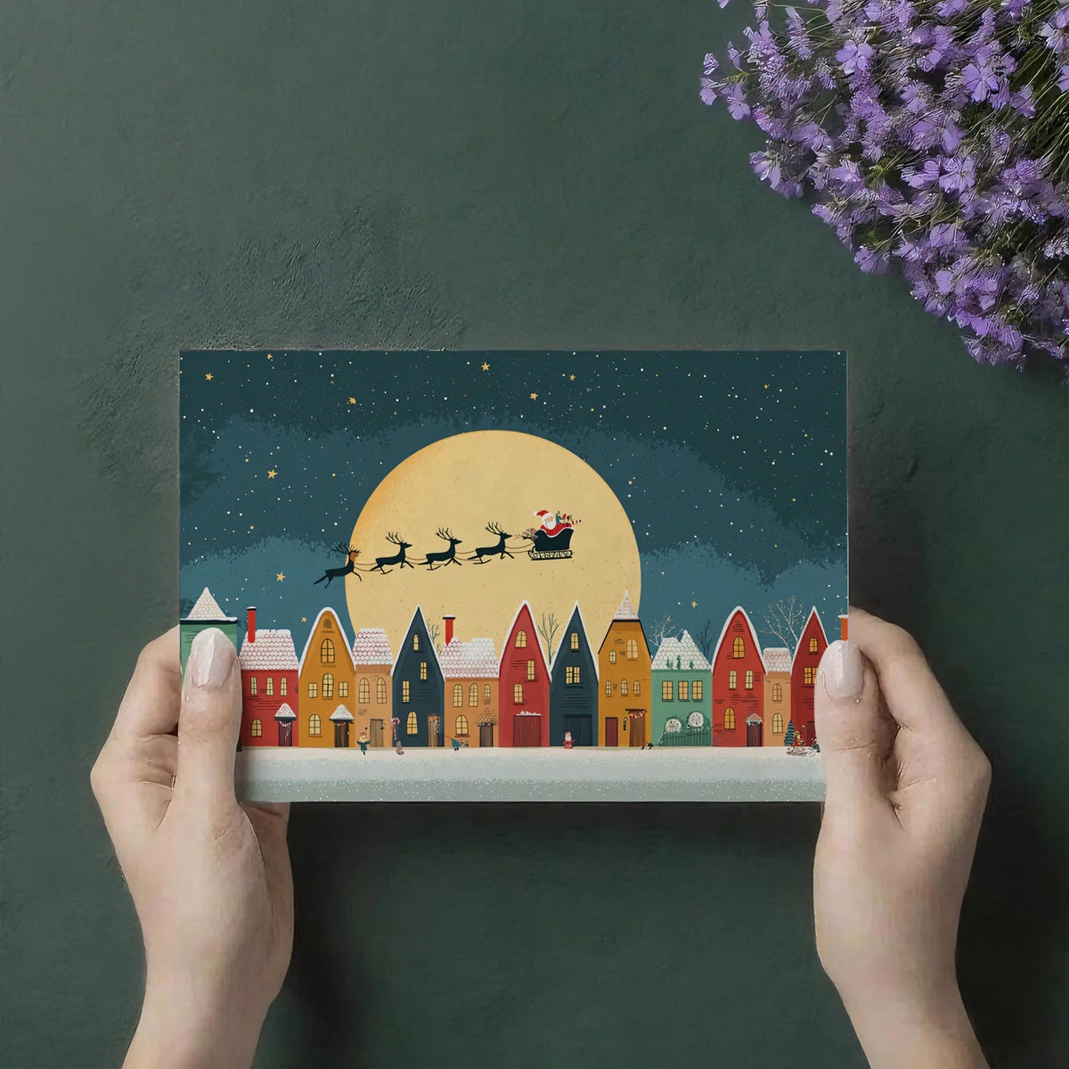 Christmas Village Night Mural Wallpaper — Whimsical Holiday Scene Mural Wallpaper - room preview 03