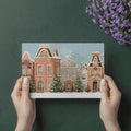 Winter Village Street Mural Wallpaper — Watercolor Festive Scene Mural Wallpaper - room preview 03