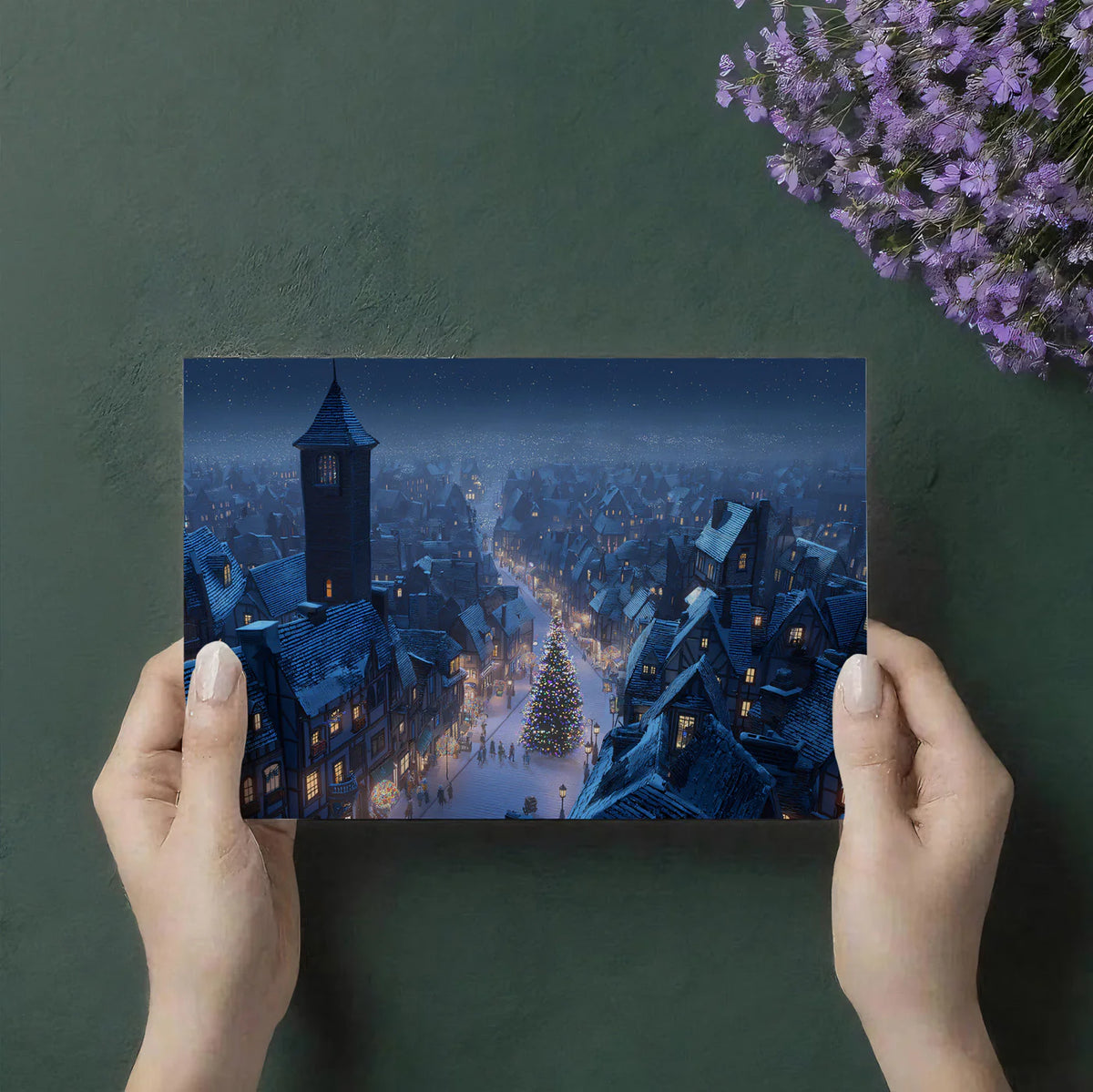 Winter Village Christmas Mural Wallpaper — Cinematic Cityscape Mural Wallpaper - room preview 03