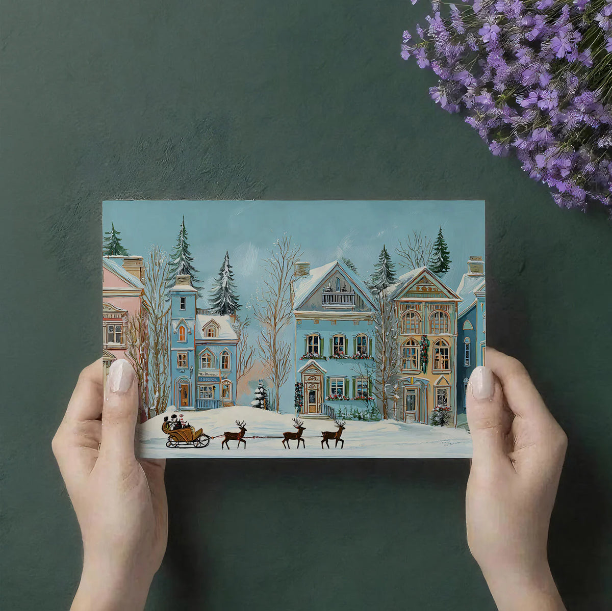 Pastel Christmas Village Mural Wallpaper — Whimsical Townscape Mural Wallpaper - room preview 03