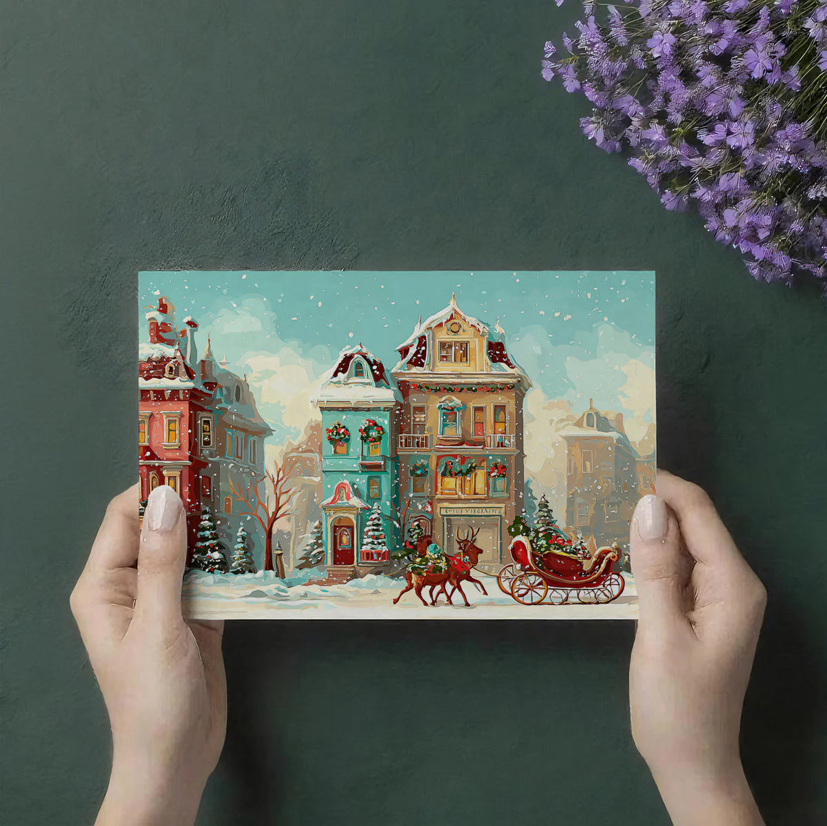 Victorian Christmas Town Mural Wallpaper — Festive Holiday Scene Mural Wallpaper - room preview 03