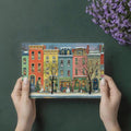 Snowy Row House Mural Wallpaper — Festive Folk Art Street Scene Mural Wallpaper - room preview 03