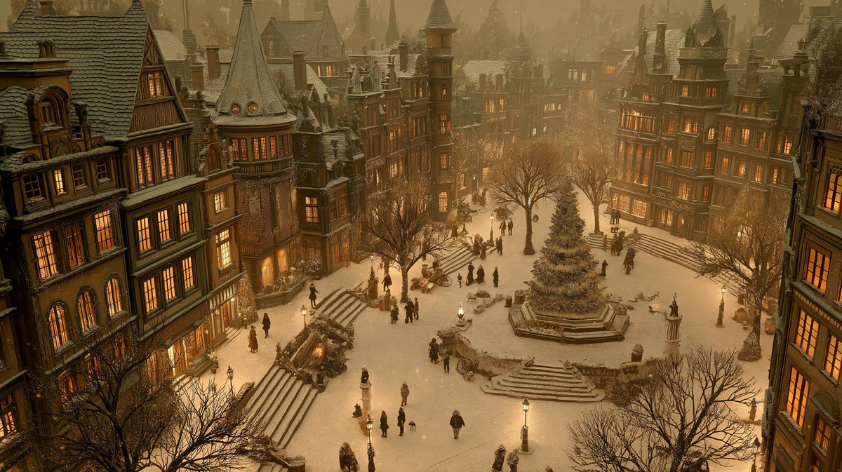 Victorian Winter Square Mural Wallpaper — Warm Golden Holiday Glow Mural Wallpaper - room preview 03