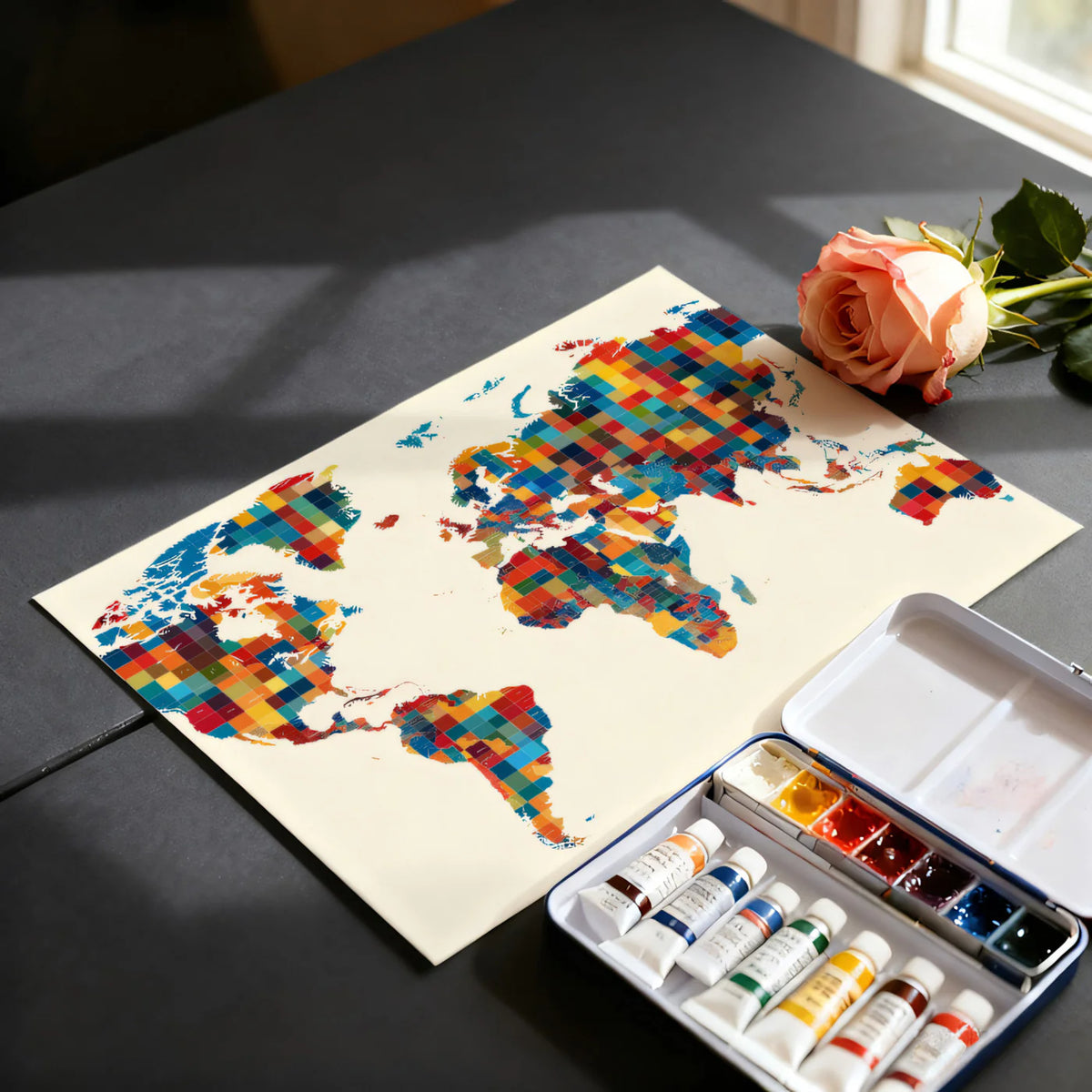 Patchwork World Map Mural Wallpaper — Geometric Global Art Mural Wallpaper - room preview 03