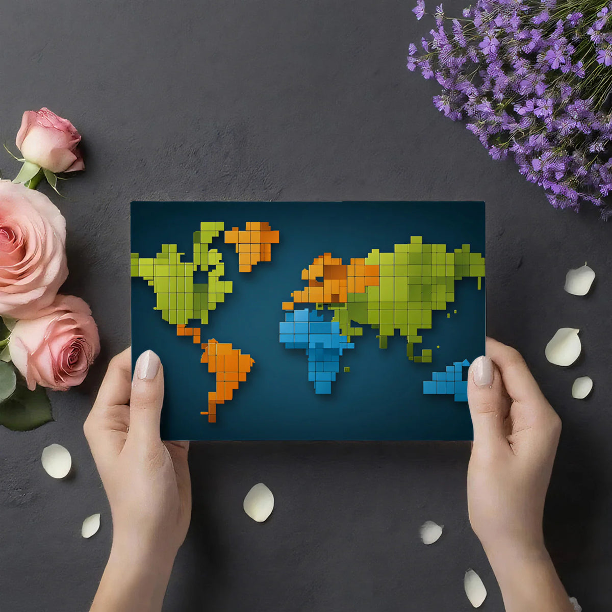 Pixelated World Map Mural Wallpaper — Modern Geometric Relief Mural Wallpaper - room preview 03
