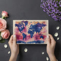 Watercolor World Map Mural Wallpaper — Abstract Navy and Magenta Mural Wallpaper - room preview 03