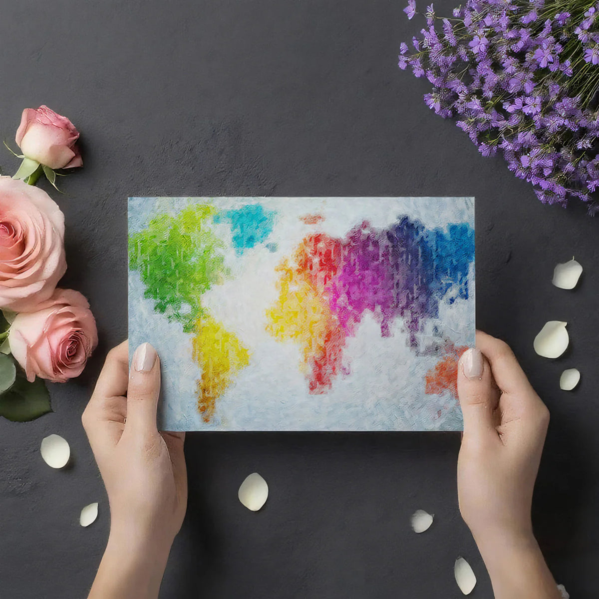 Impressionist World Map Mural Wallpaper — Colorful Painted Texture Mural Wallpaper - room preview 03