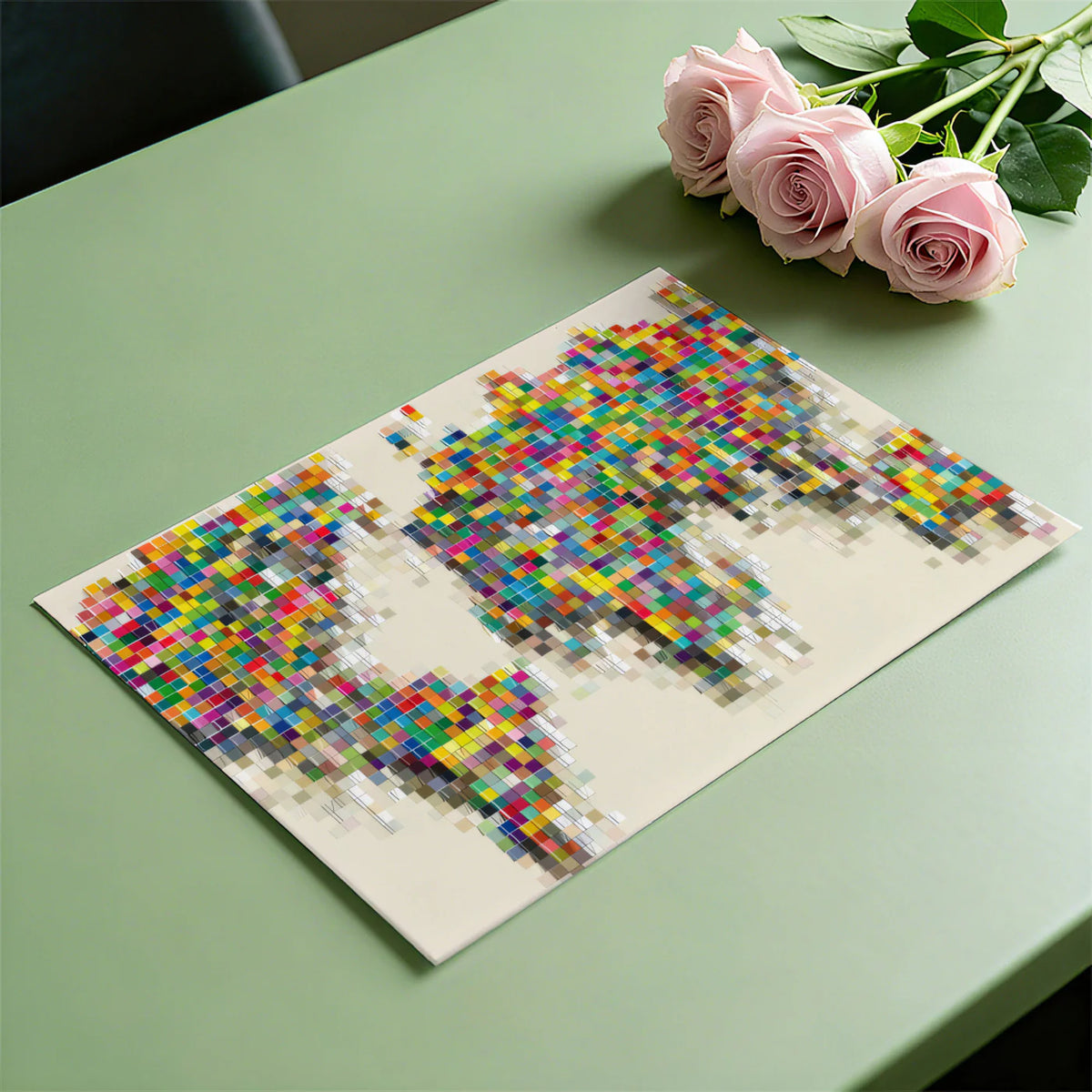 Pixel Map Mural Wallpaper — Vibrant Global Grid Pattern Mural Wallpaper - room preview 03